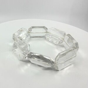 Vintage Chunky Clear Lucite Faceted Rectangle Geometric Stretch‎ Bangle Bracelet